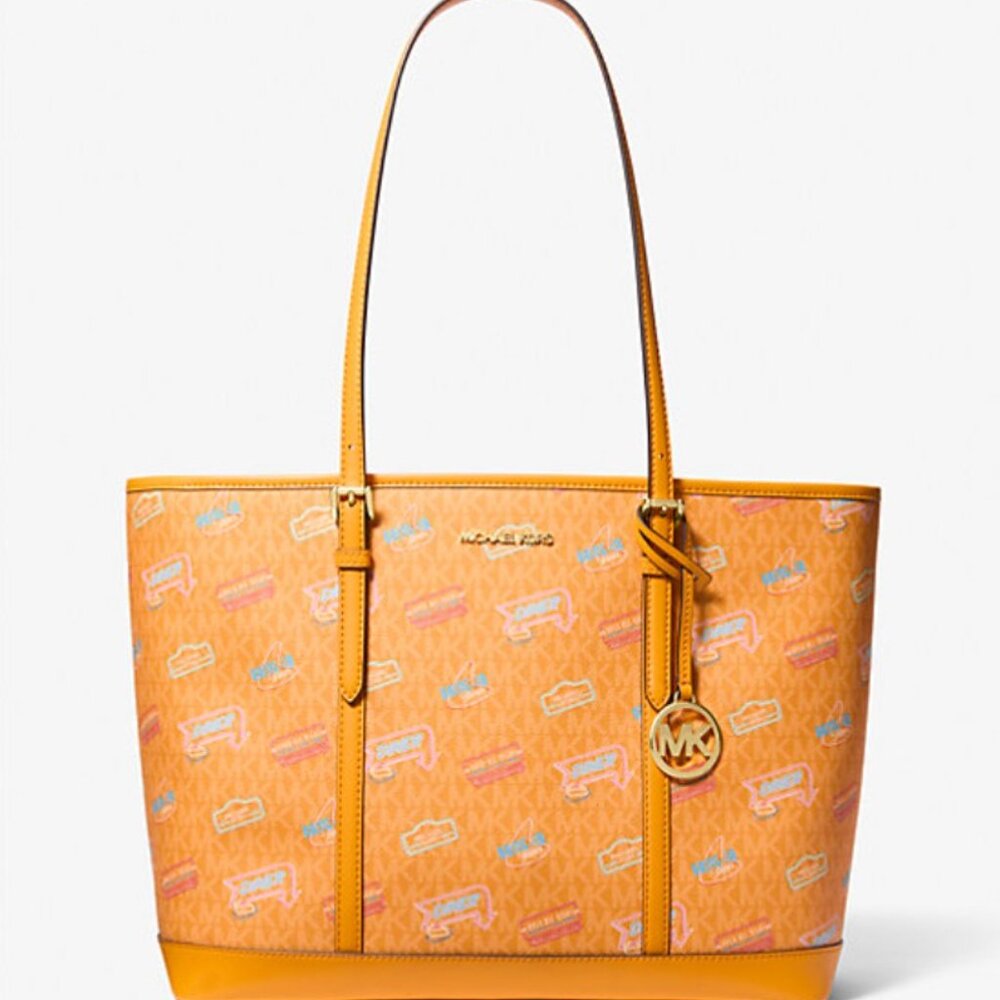 NWT Michael Kors Travel Jet Set Large Printed Signature Logo Tote Bag